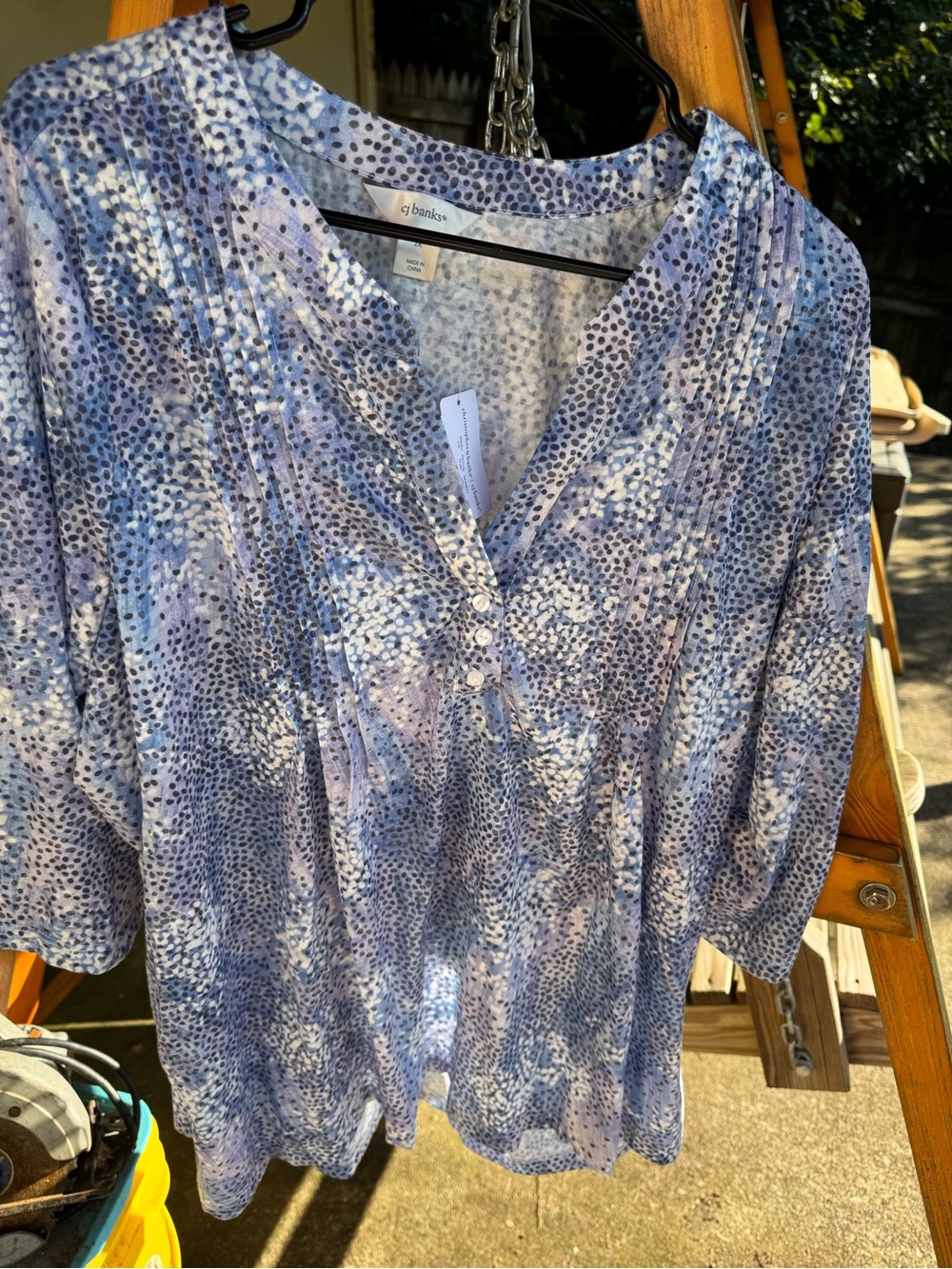 CJ Banks Blue and White Patterned V-Neck Tunic